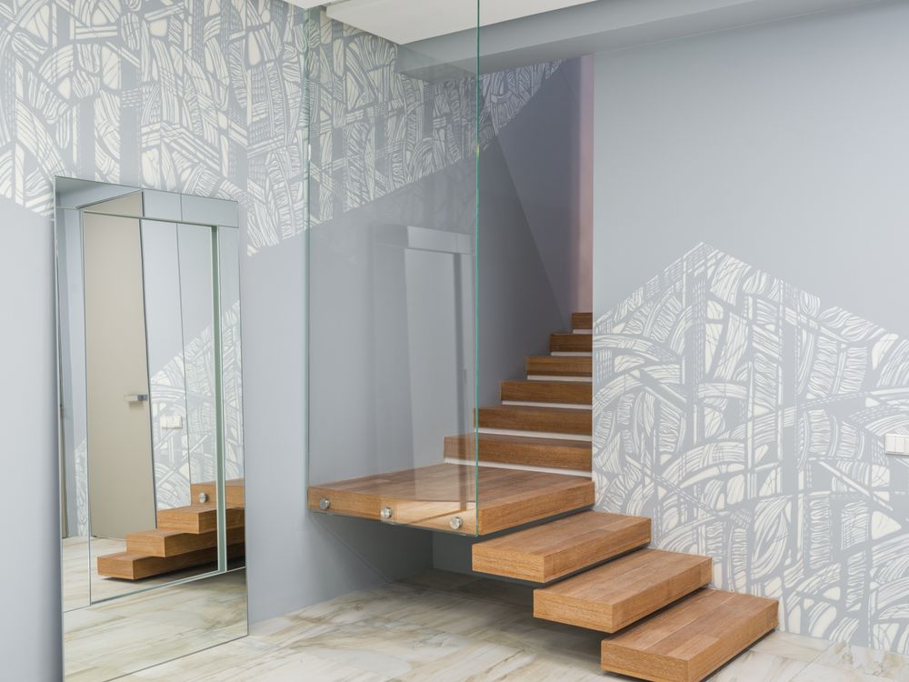 Glass railing on a modern staircase