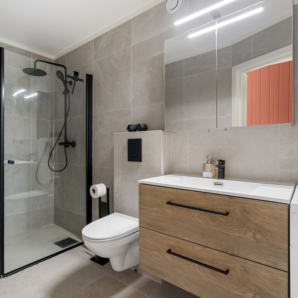 Finished walk-in glass shower installation by Shower Doors Prime